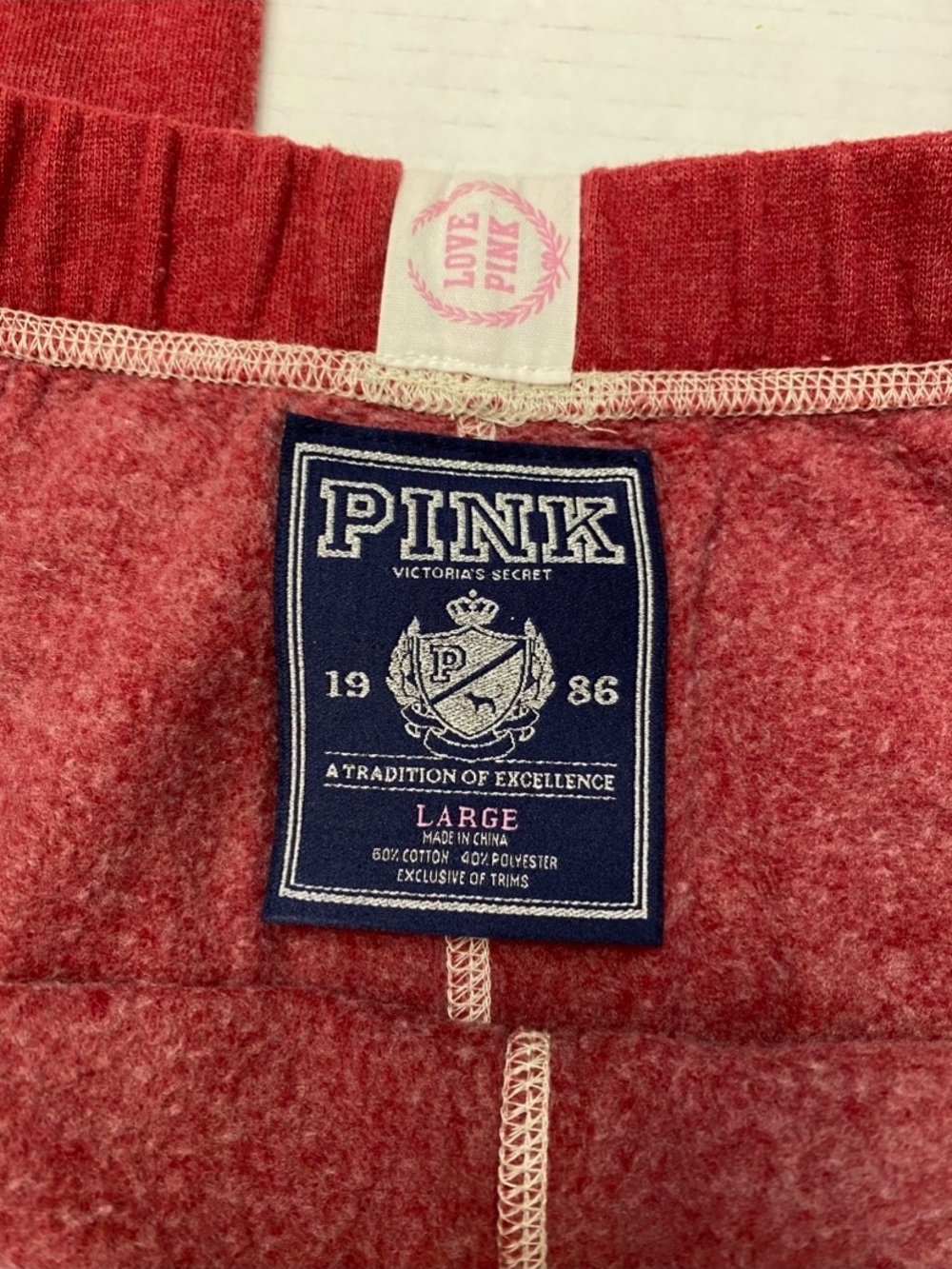 2008 Pink vintage sweatpants brick red & pink felt logo heart peace sign EUC - Picture 2 of 6